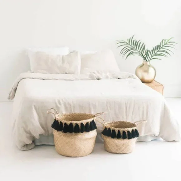 Black Tasseled Belly Basket - Set of 2